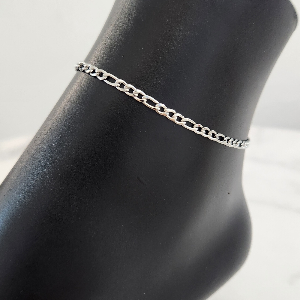 Stainless Steel Silver Figaro Chain Anklet Minimalist Y2K Foot Jewelry